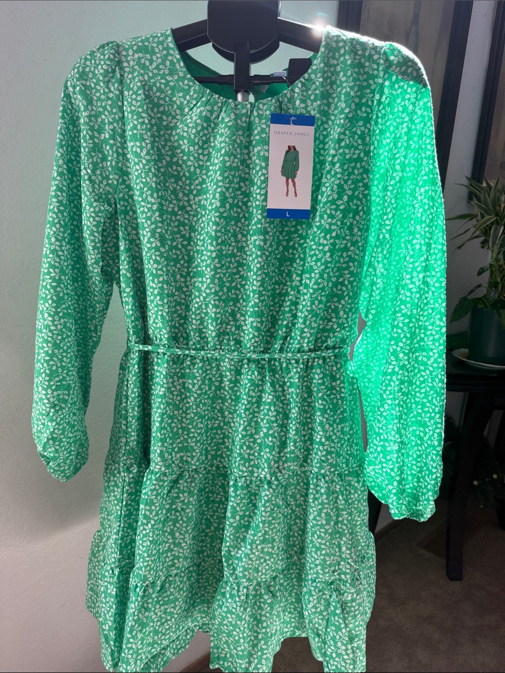 Draper James GreenLong-Sleeve  Dress with White  Floral Accents